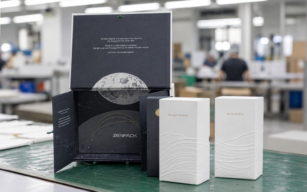 Zero-error alignment quality control on assembly lines for custom Mid-Autumn Packaging Design gift sets.