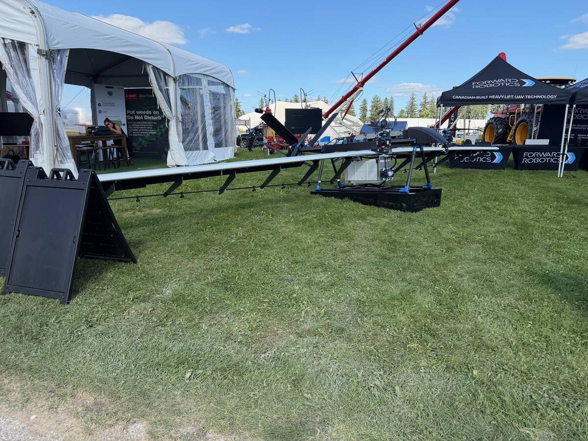 The drone made by Forward Robotics lifts off vertically like typical drones, but flies with a fixed wing. Photo: John Greig