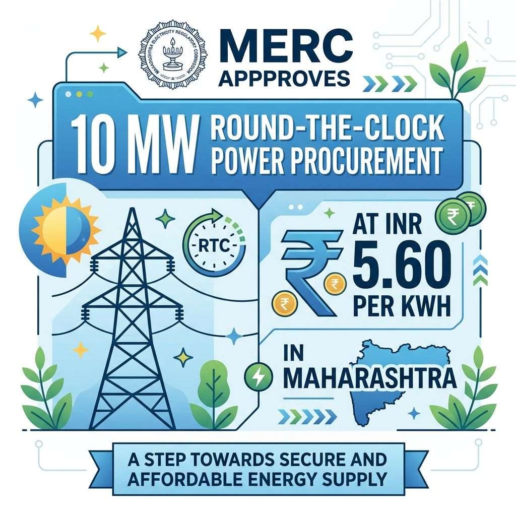 MERC APPROVES 10 MW ROUND-THE-CLOCK POWER PROCUREMENT AT INR ₹5.60 PER KWH IN MAHARASHTRA; A STEP TOWARDS SECURE AND AFFORDABLE ENERGY SUPPLY