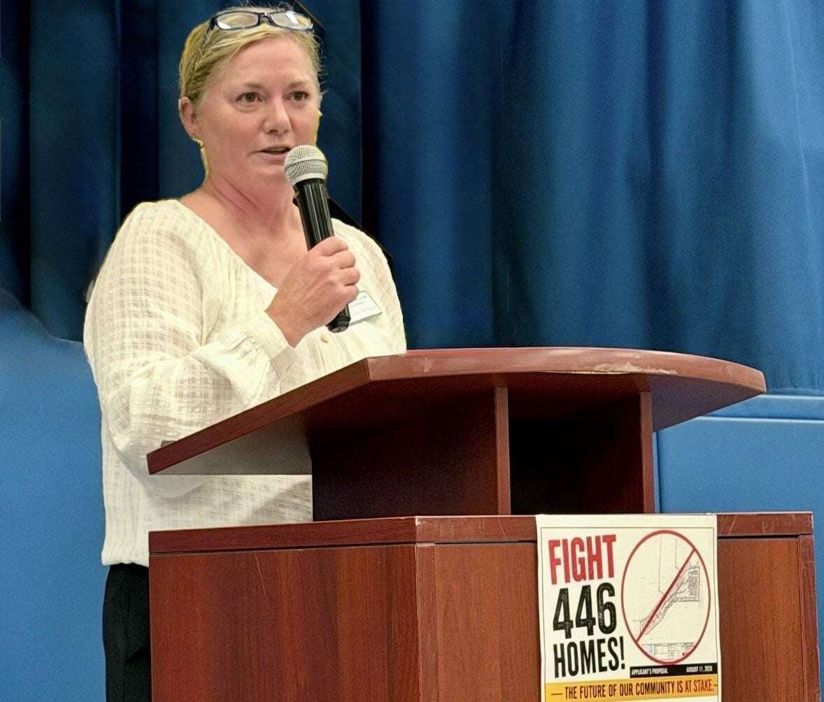 Township of Centre Wellington councillor Brownynne Wilton was the keynote speaker at a public information night hosted by Fight446Homes, a grassroots organization in opposition of a proposed development near Belwood, Ont.  Photo: Submitted