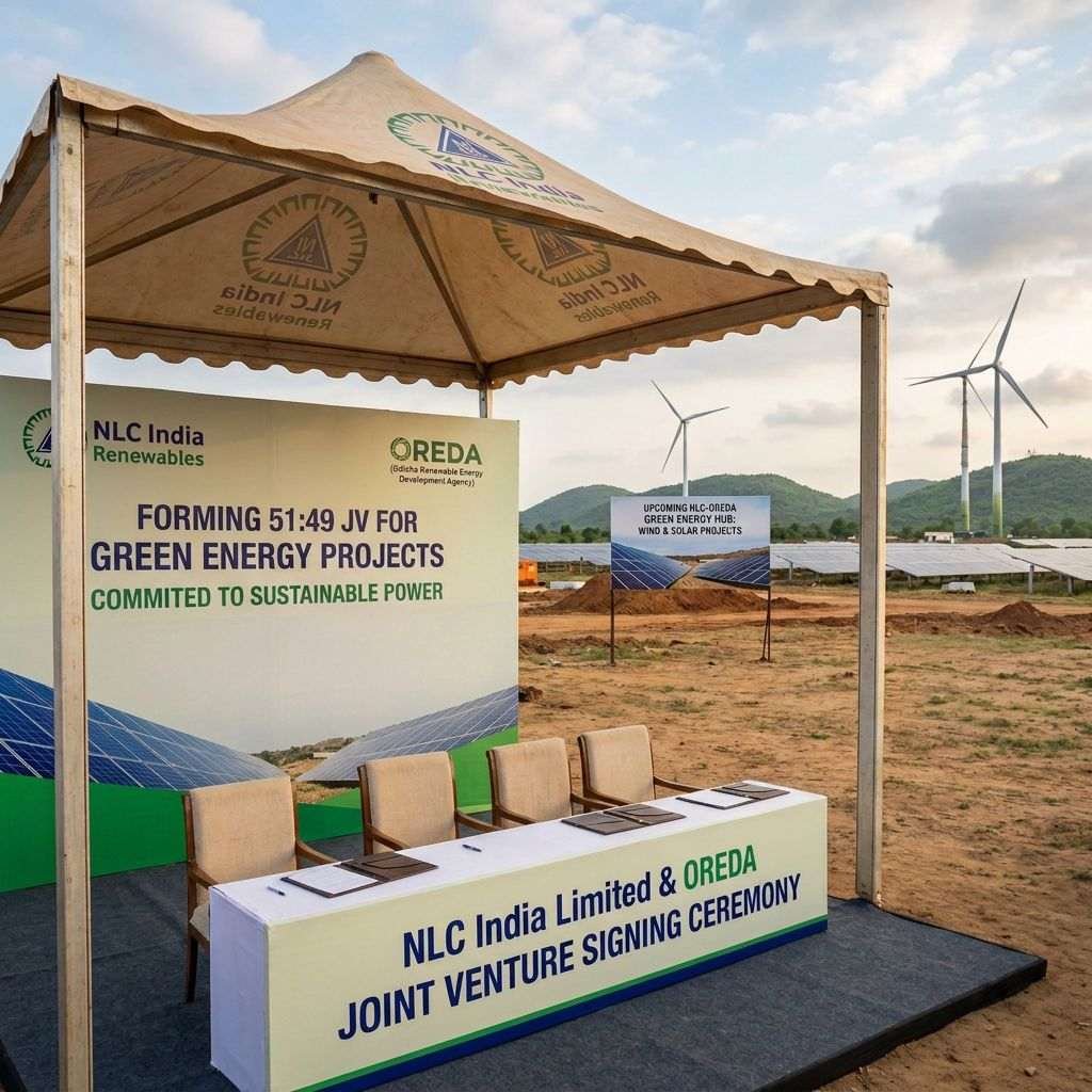 NLC India Renewables and OREDA joint venture signing ceremony for green energy projects