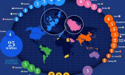 The preview image for a map showing countries by the number of hospitals that appear in Brand Finance's top 100.