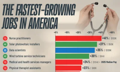 The fastest-growing jobs in America by 2035 are led by healthcare, renewable energy, and technology occupations.