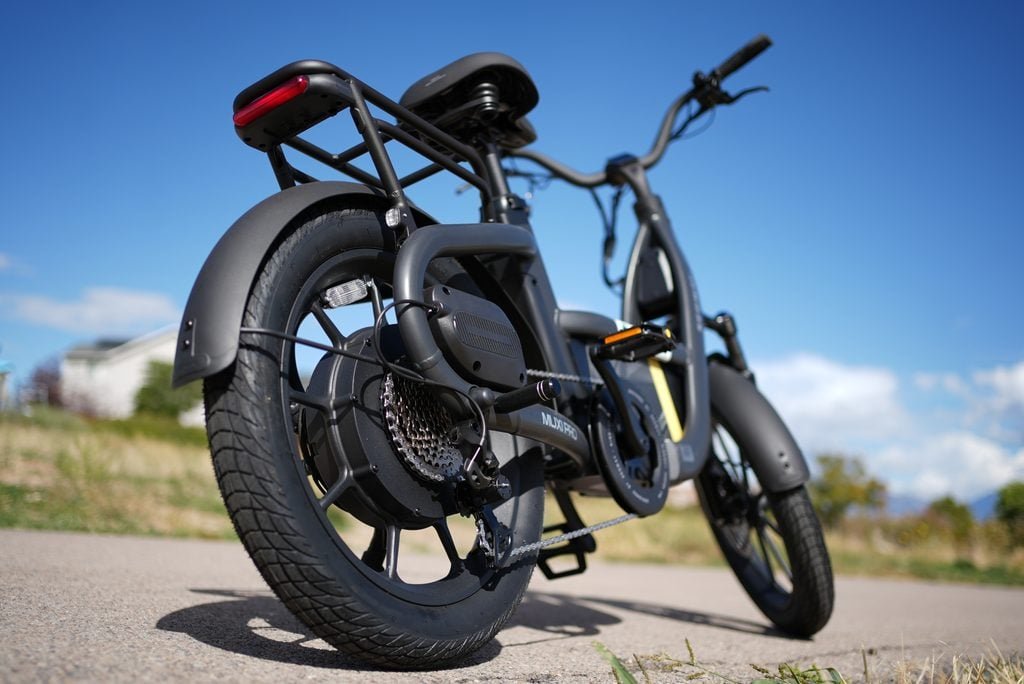 Segway MUXI PRO Review: The Auto Shifter Changes Everything 7 Rear view of the Segway MUXI PRO showing the rack, tail light and turn signals