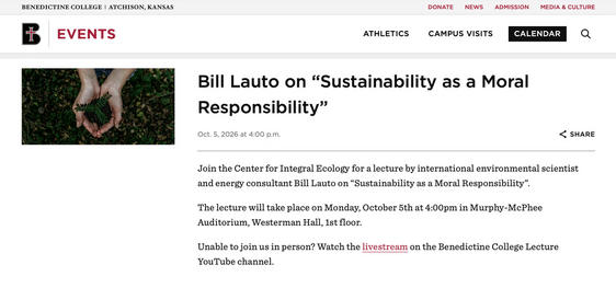 Benedictine College, Bill Lauto, Sustainability Lecture, Dr. Bugayong, Environmental Science, Climate Change, Changing Climates