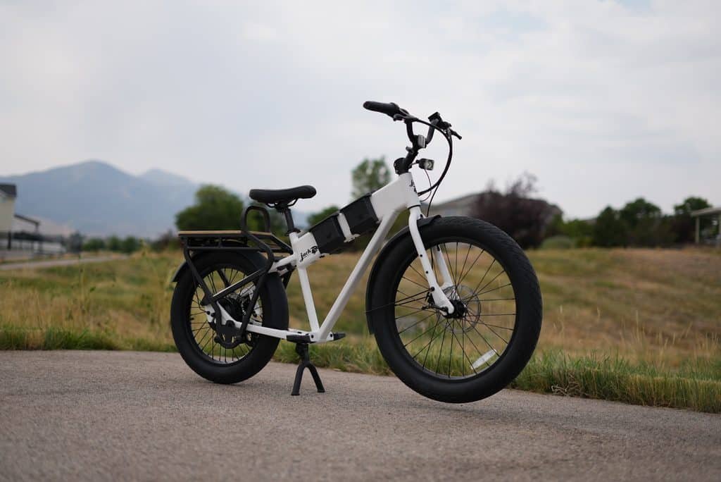 JackRabbit MG Cargo on its center stand during RiderGuide testing