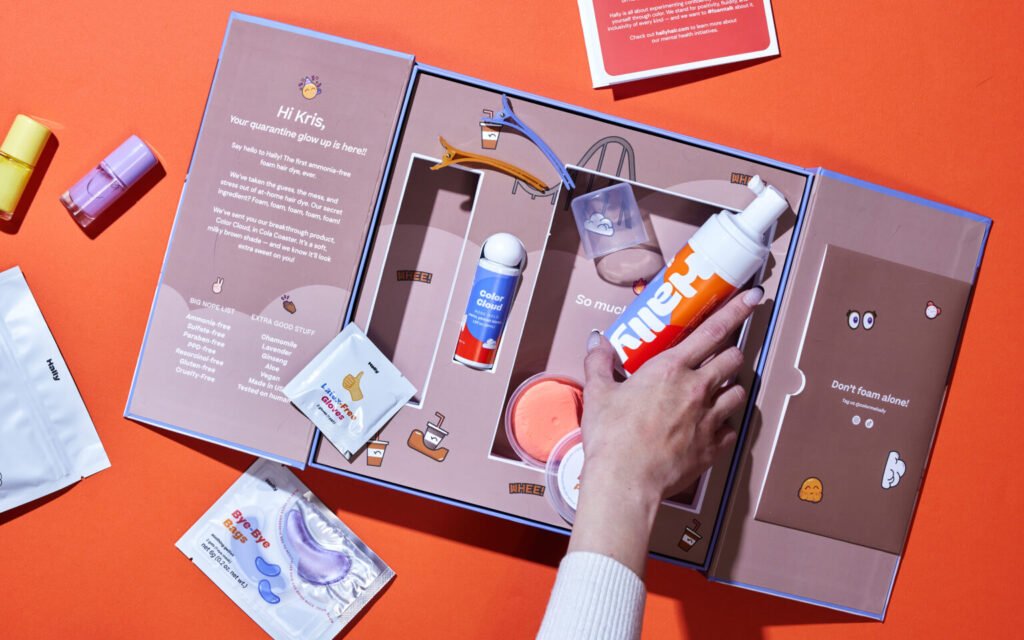Custom influencer PR packaging for Hally with vibrant pastel colors and branded compartments