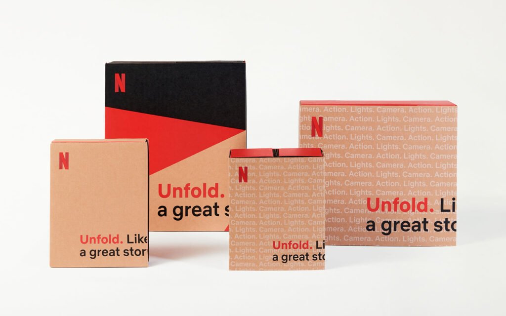 Netflix Gifting utilizes a modular layout and layered storytelling experience, with the entire packaging made from cardboard.
