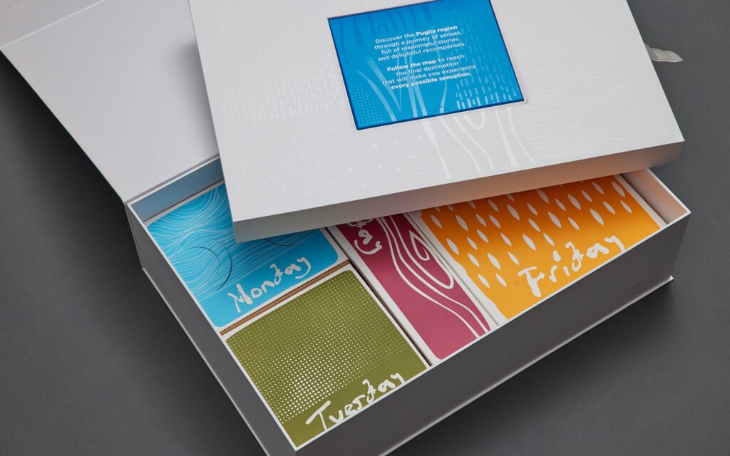 Puglia Skincare PR box with minimalist design and sustainable paperboard structure.
