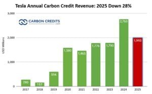 Tesla carbon credit revenue 2025