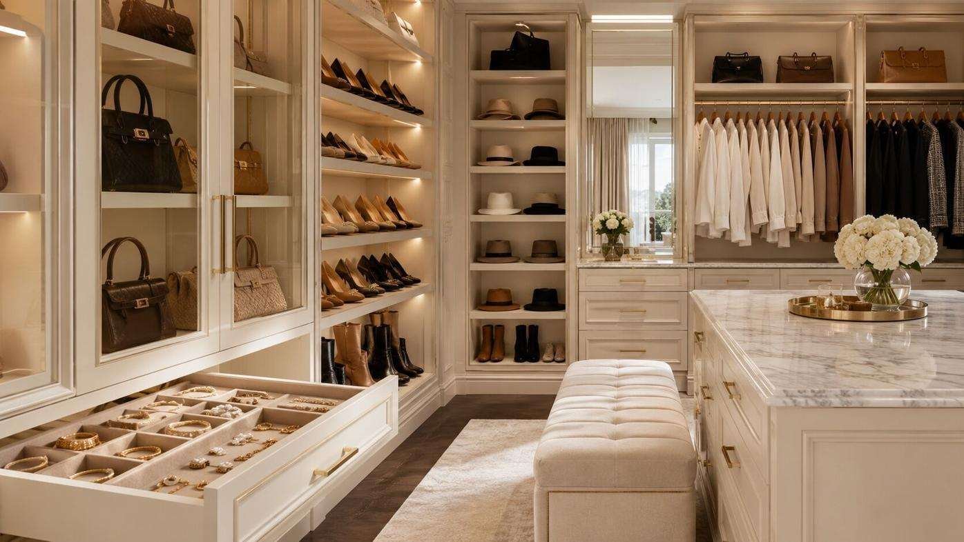 How to Organize a Luxury Closet From Shoes to Jewelry | Featured | finehomesandliving.com
