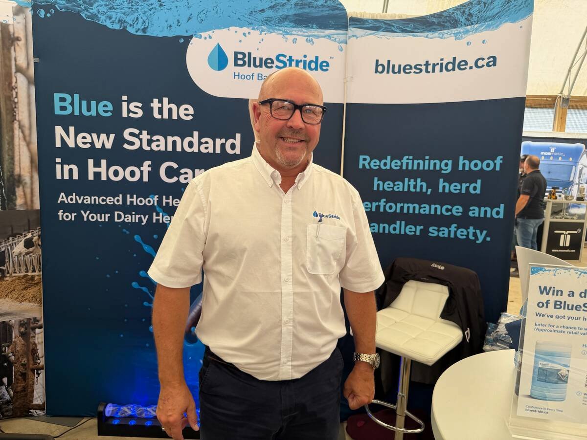 Kerry Reibeling BlueStride made by Agrisan at Canada's Outdoor Farm Show 2026. Photo: John Greig