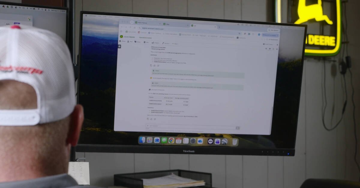 John Deere’s JD assistant allows users to ask questions in plain language and receive answers drawn from farm data stored in Operations Center.