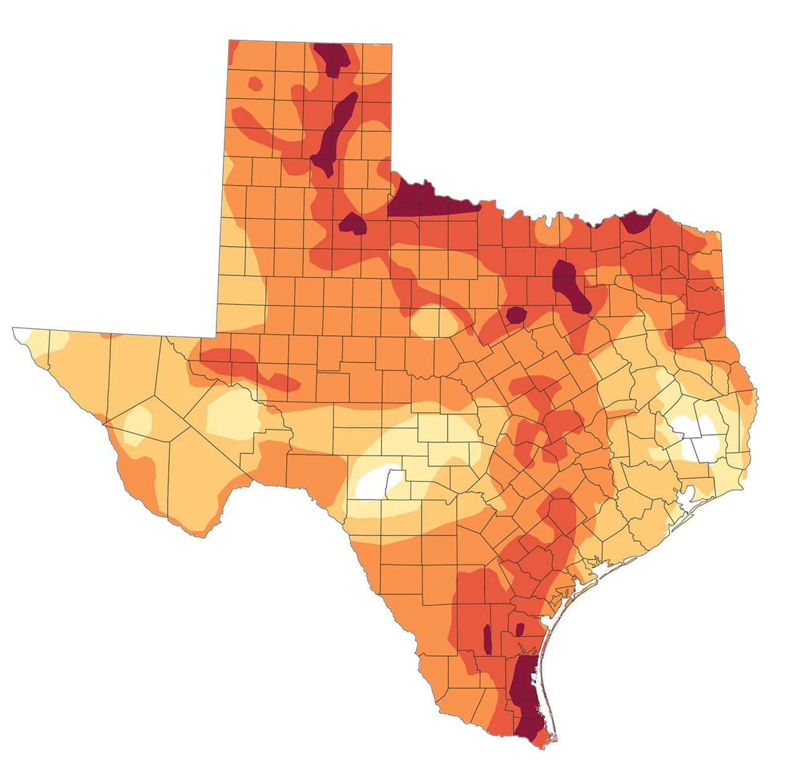 A U.S. Drought Monitor map of Texas depicts drought intensity across the state, with severe, extreme, and exceptional drought covering large portions. The area around Lubbock falls within the 