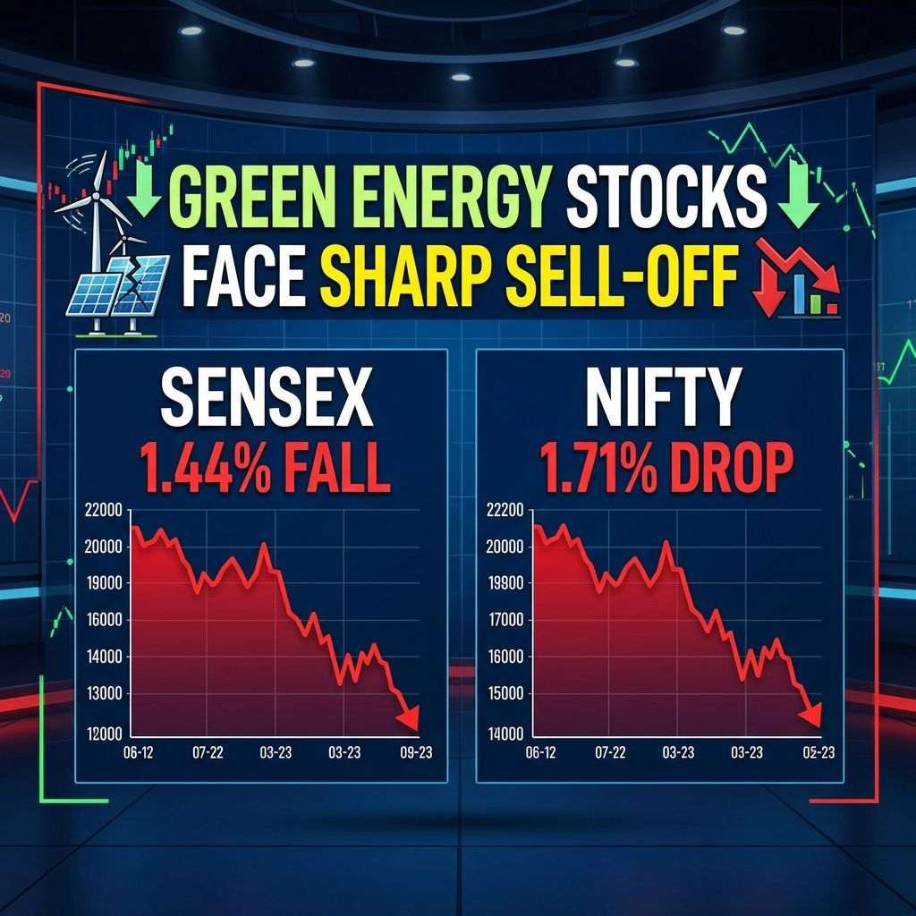 GREEN ENERGY STOCKS FACE SHARP SELL-OFF; SENSEX 1.44% FALL; NIFTY 1.71% DROP