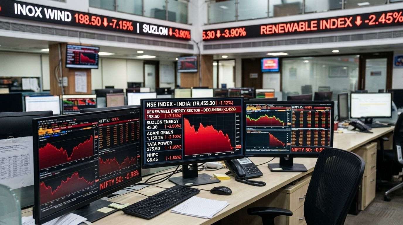 Trading room monitors showing falling Indian stock market indexes