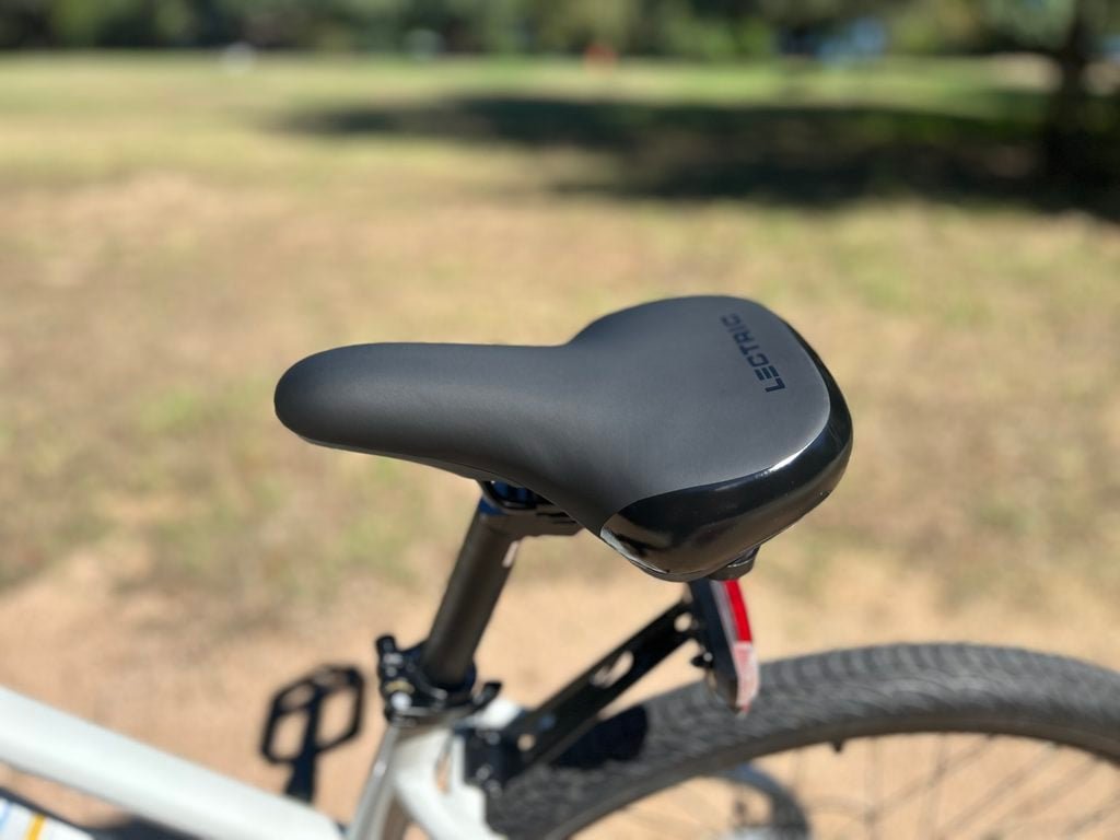 Lectric XPress Lite stock saddle and quick-release seatpost collar