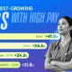 Part of a bar chart showing that of the high-paying jobs growing the fastest in America, nurse practictioners take the top spot at 41% growth.