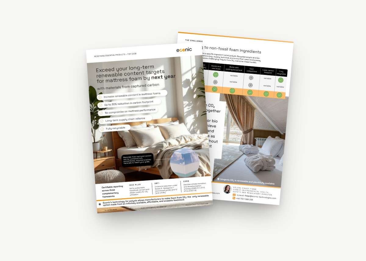 Econic guide: Exceed your renewable content targets for mattress foam, cover and inside page
