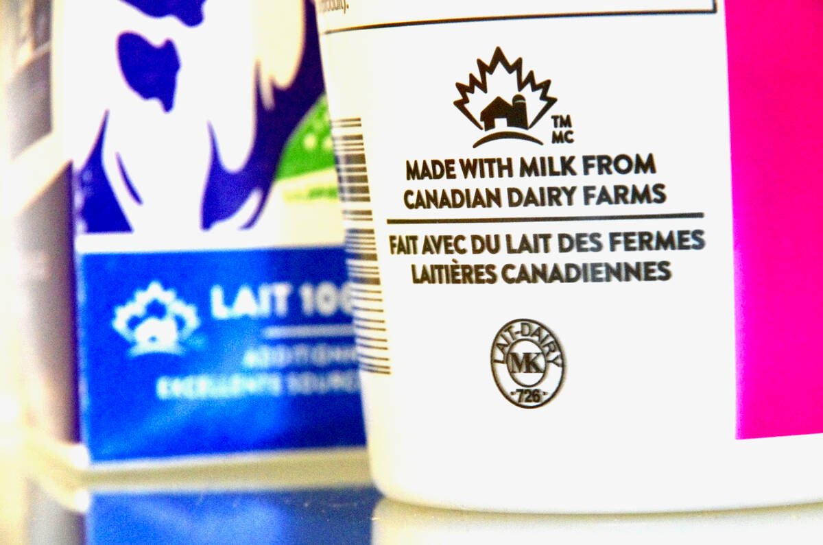 Labels on milk and other dairy products note their contents as coming from Canadian farms. Photo: Alexis Stockford