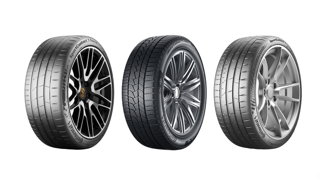 Three Continental tires against a white background.