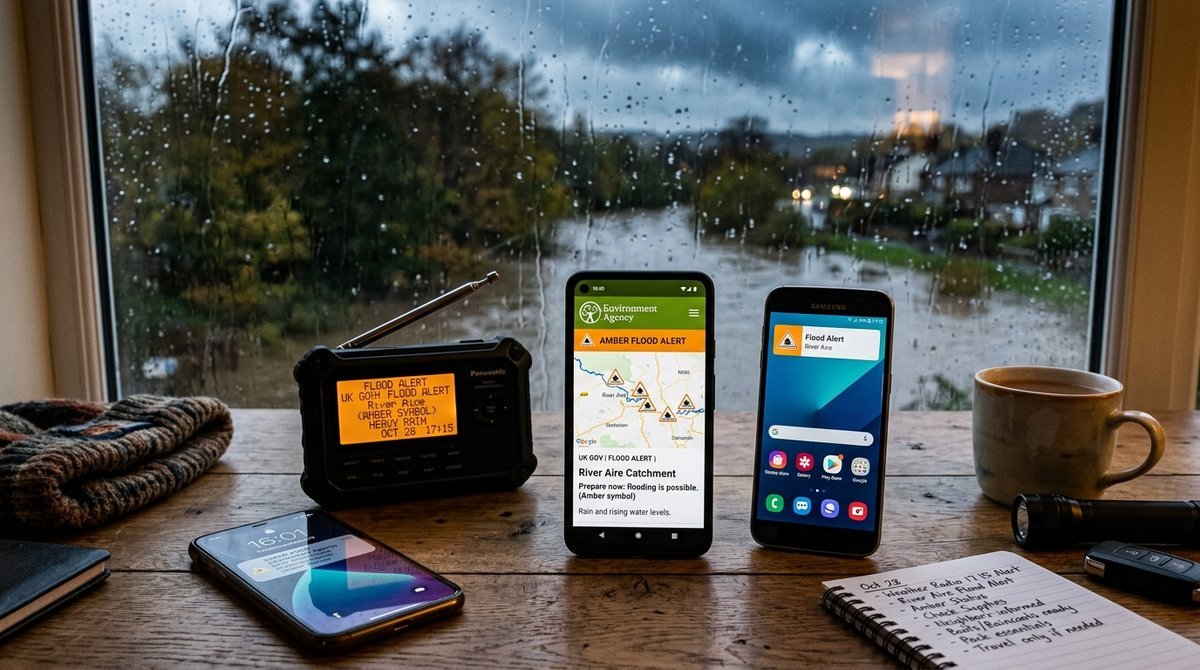 Flood alert notifications on phones and weather radio during storm