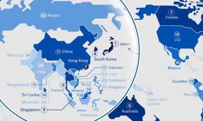 Preview of a map showing life expectancy at birth across 30 major economies.