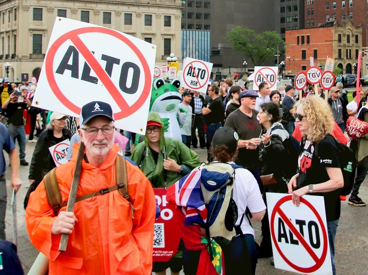 Farmers from across Ontario and Quebec made their way to Ottawa on June 10, 2026 to protest the Alto high-speed rail project. Photo: Jonah Grignon
