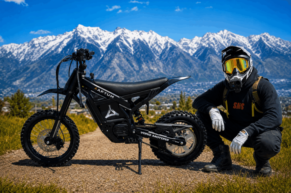 Aptum VM1 electric mini moto with rider